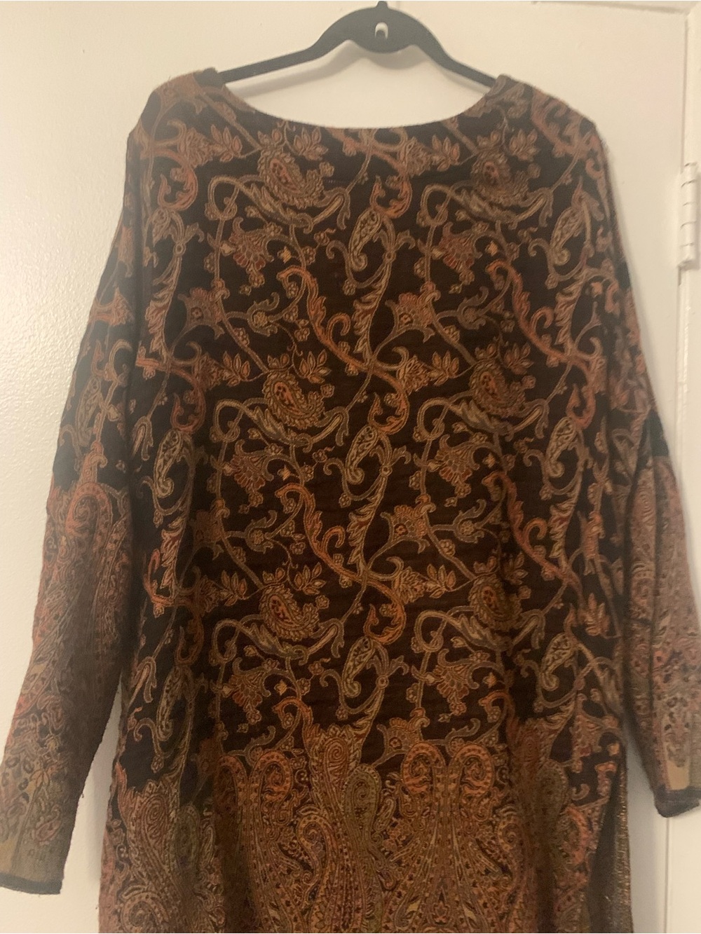 Soft Surroundings Black Tunic with Gold and Brown Paisley Motif